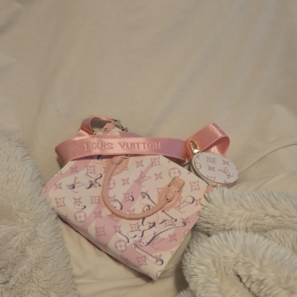 Generic Pink Monogram Hand Tote/Crossbody On Bag Monigram Style